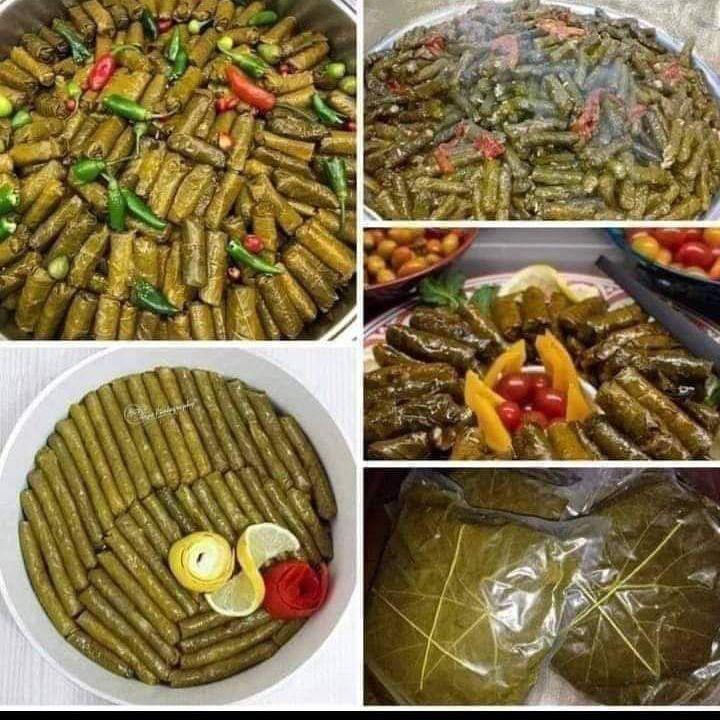 ورق عنب الحشو بصل طماطم خضره توابل زيت أرز