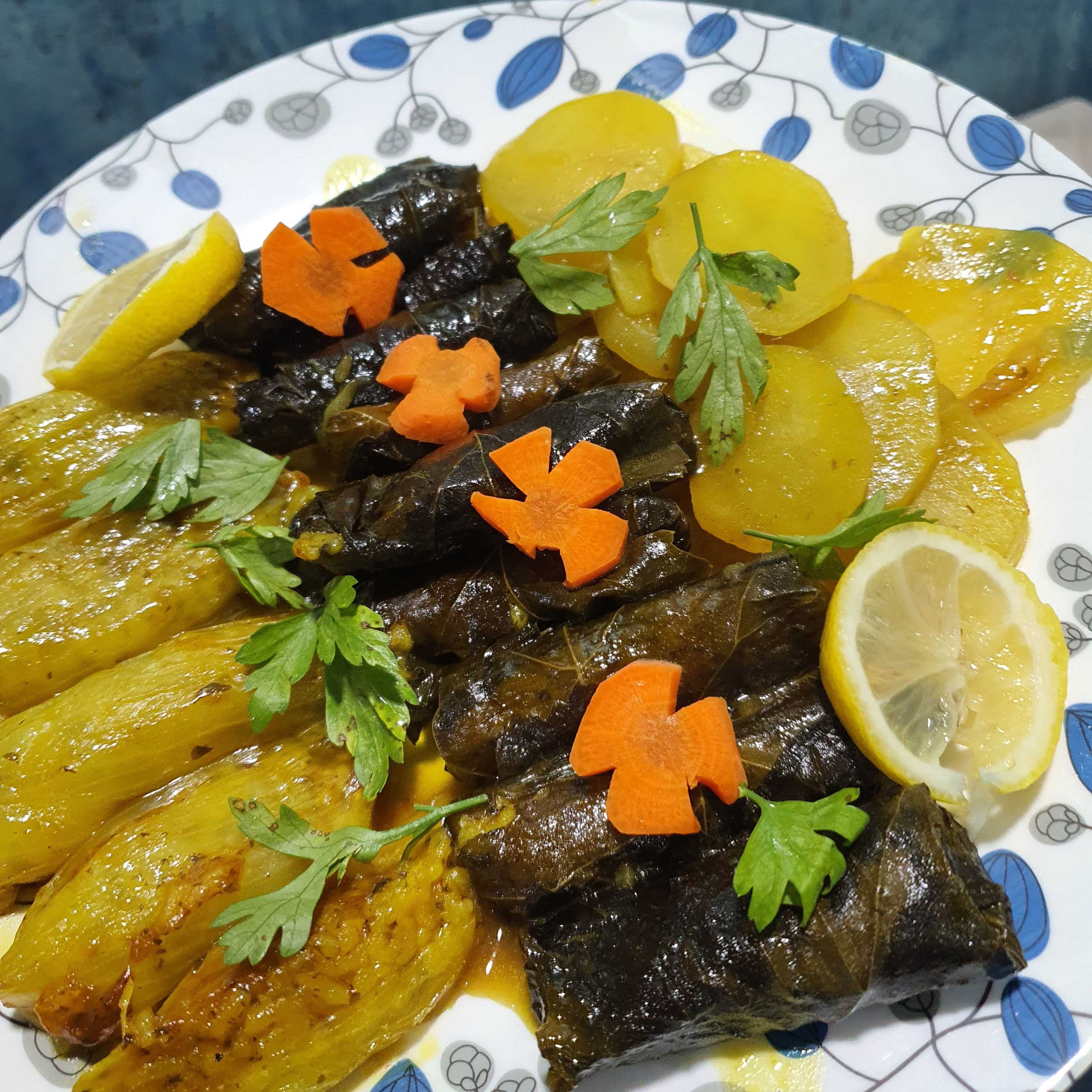 ٦ اصابع ورق عنب و٣ بصل محشي فقط ب١٢ ريال