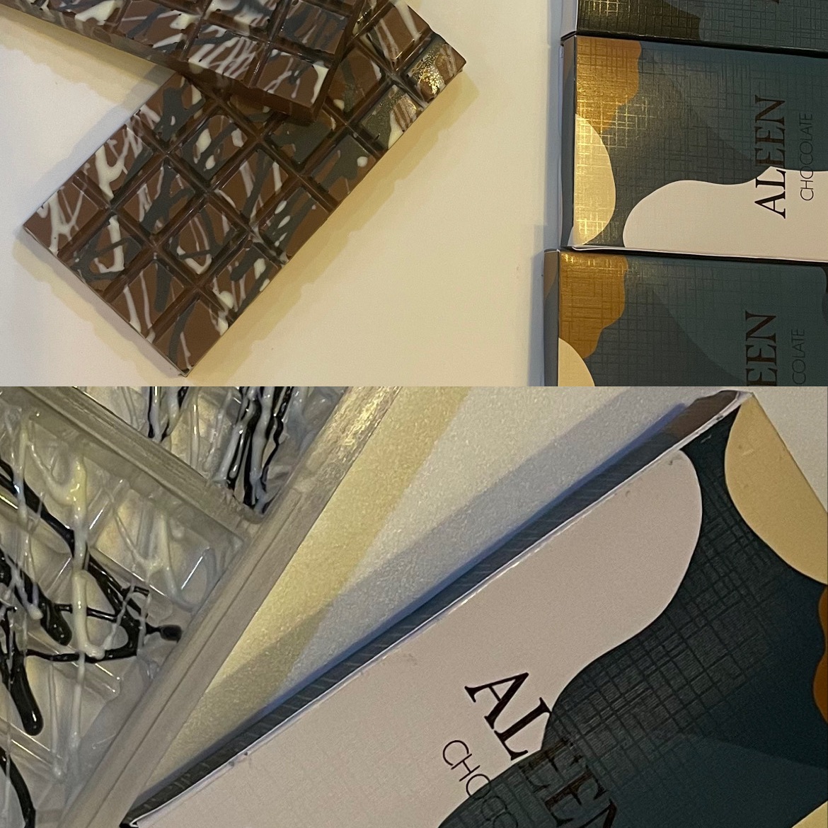 شوكلاتة دبي🍫
شوكلاتة الهبه
بحشوة البستاشيو
والكنافه
والنوع الثاني بحشوة الكندر مع الكنافه