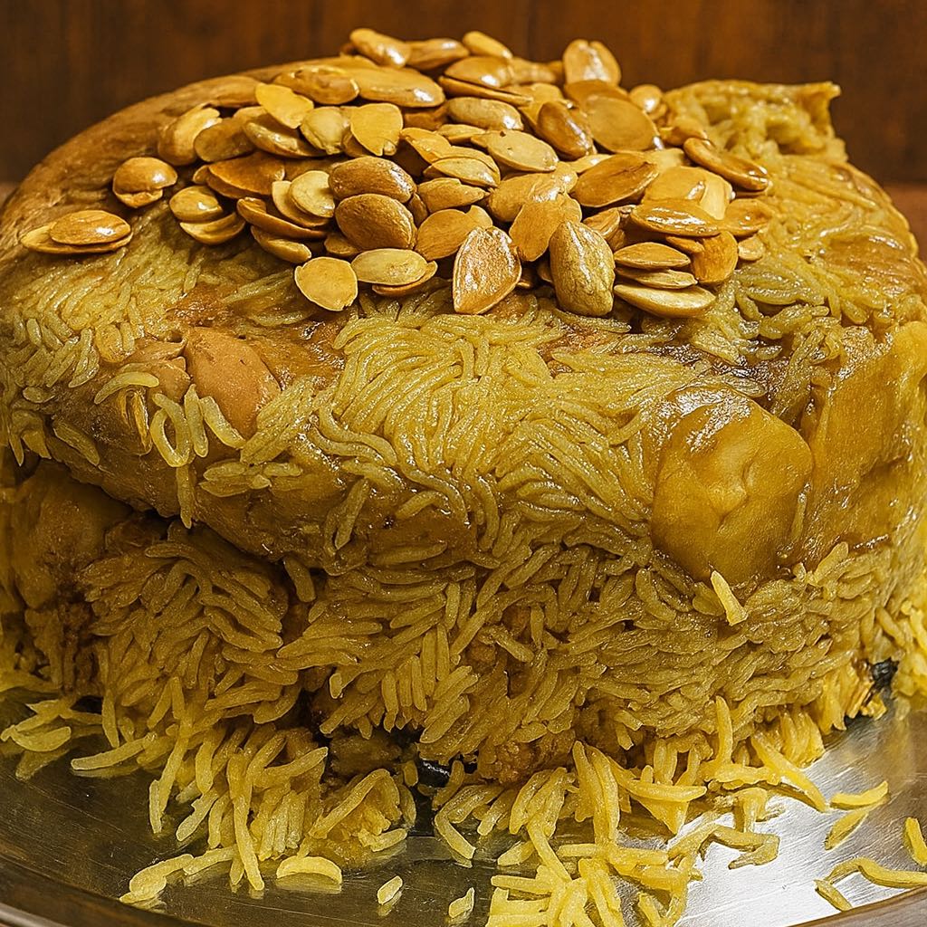 مقلوبة دجاج 🍗🍆 المقلوبة طبق رئيسي شهير في المطبخ الشامي (خاصة فلسطين)، يتكون من أرز مطبو